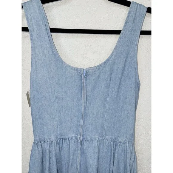 Vintage Denim Tank Dress 6 Rhinestone Fit Flare Old Western 80’s Tie Front P - Picture 9 of 14
